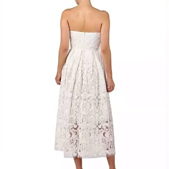 Anthropologie - Lace strapless white midi a line dress - Picture 4 of 11